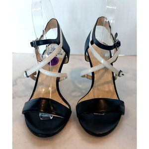 Nine West Gypsee Womens Size 6.5M Black White Strappy Heel Dress Sandals Evening